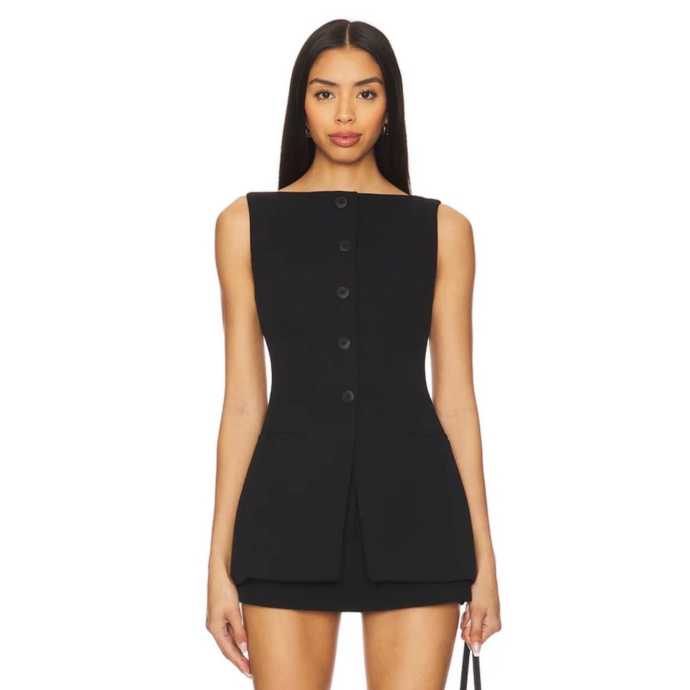 Eaves Vest Top Black Sleeveless Button Down Tailored Minimalist Chic NWT Size M - Picture 1 of 14
